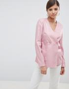 Fashion Union Relaxed Blazer In Fine Stripe - Pink