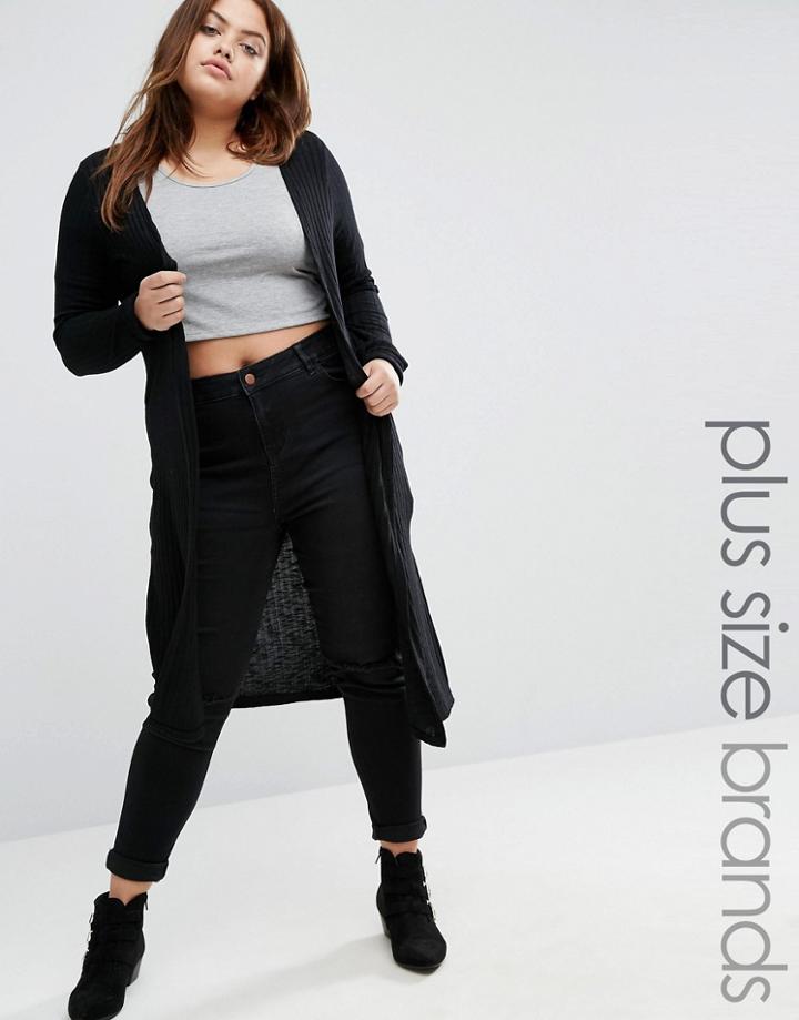 New Look Plus Ribbed Maxi Cardigan - Black