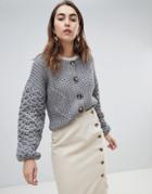 Gestuz Cable Knit Crop Cardigan - Gray