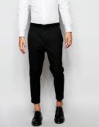 Asos Smart Cropped Tapered Leg Trousers In Black - Black