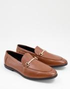 Asos Design Loafers In Tan Faux Leather With Snaffle Detail-brown