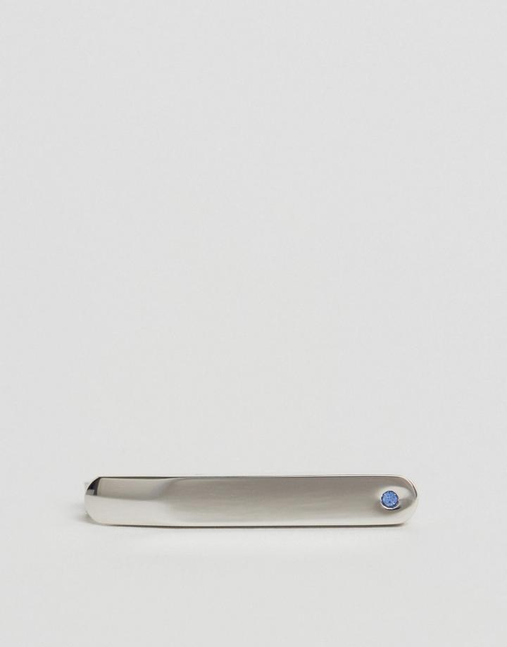 Asos Tie Bar With Sapphire Look Stone - Silver