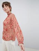 Ichi Floral High Neck Blouse - Pink