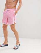Asos Design Runner Swim Shorts In Pink With White Binding Mid Length - Pink