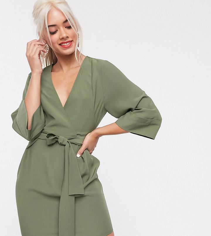 Asos Design Petite Kimono Sleeve V Neck Mini Pencil Dress