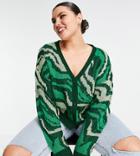 Asos Design Curve Cardigan In Swirl Pattern-green