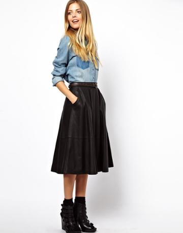 Asos Midi Skirt In Leather With Pockets