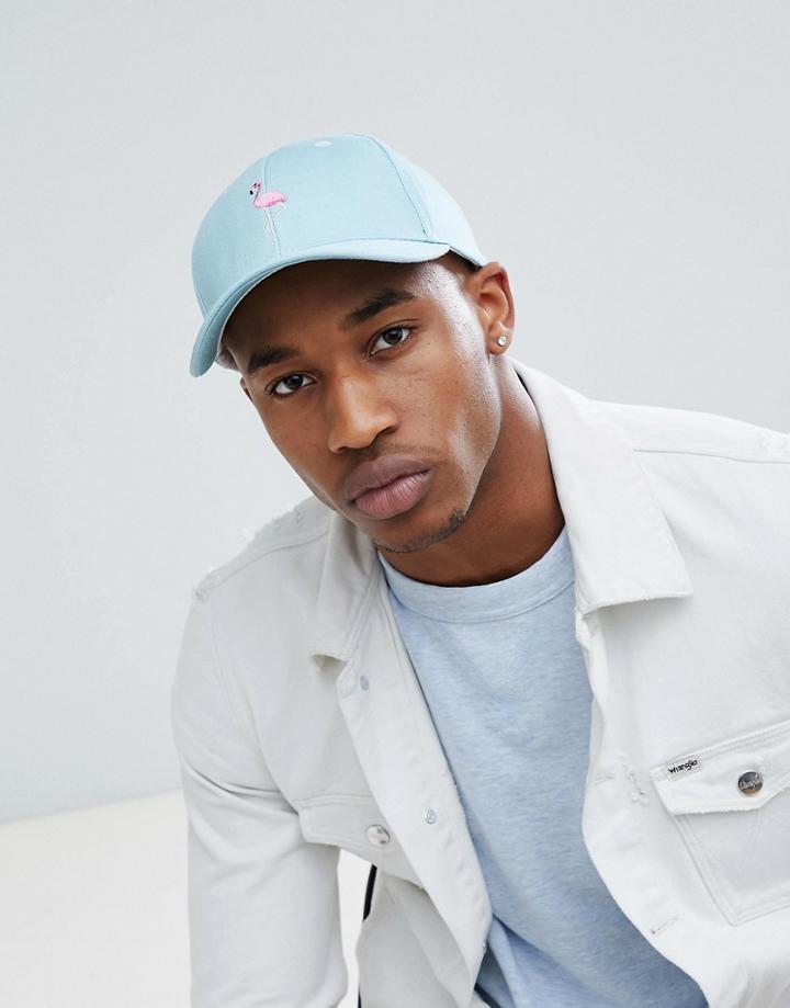 Brave Soul Baseball Cap With Flamingo Print - Blue
