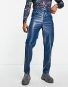 Asos Design Dad Jeans In Blue Leather Look-blues