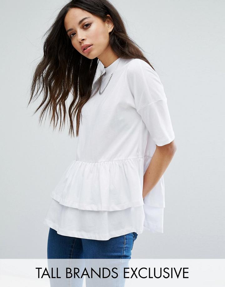 Noisy May Tall Ruffle Hem Tee - White