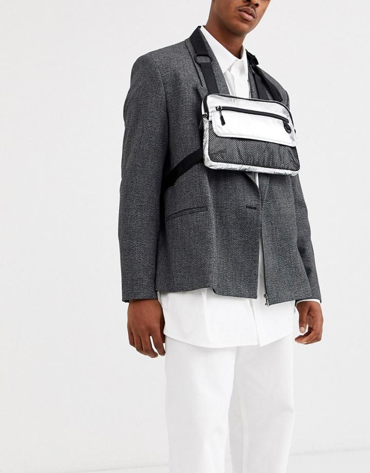 Asos Design Metallic Foil Silver Chest Harness Bag