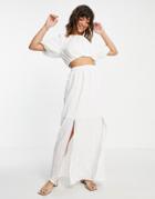 River Island Crinkle Fabric Set Maxi Skirt In Cream-white
