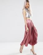 Asos Midi Skirt In Pleated Satin - Lilac