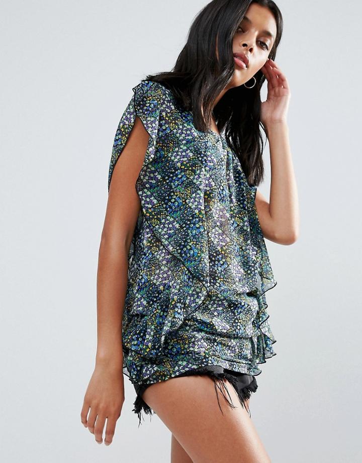 Liquorish Ditsy Flutter Tunic - Blue