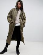 Asos Design Maxi Fleece Lined Rainwear - Green