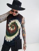 Asos Design Festival Sleeveless T-shirt With Spiral Tie Dye In Green - Green