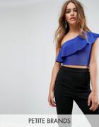 Missguided Petite One Shoulder Ribbed Frill Crop Top - Blue
