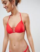 South Beach Red Molded Triangle Bar Detail Bikini Set - Red
