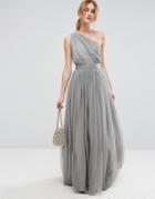 Asos Premium Tulle One Shoulder Maxi Dress - Gray
