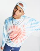 Asos Design Oversized Long Sleeve T-shirt In Blue & Orange Tie Dye-multi