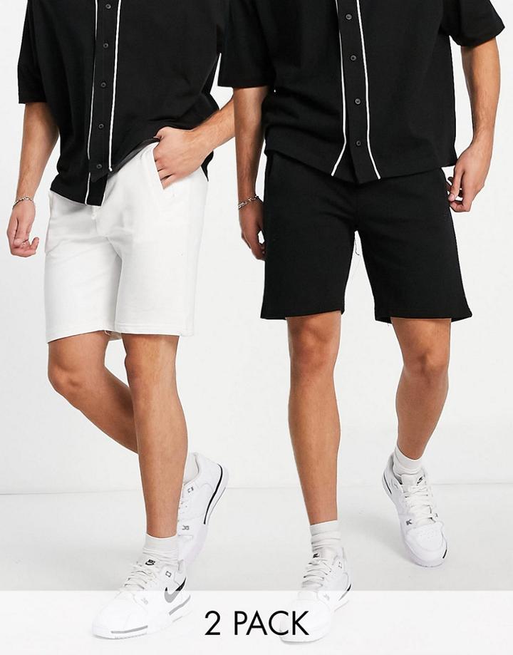Pull & Bear 2 Pack Shorts In Black & White-multi