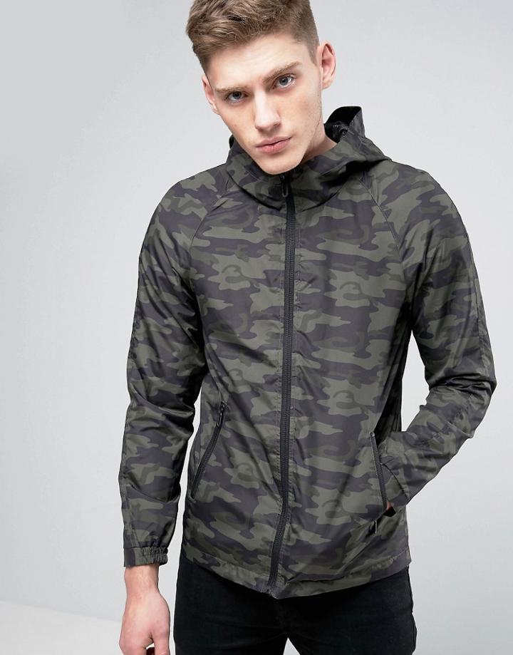 Only & Sons Light Weight Hooded Jacket In Camo Print - Green
