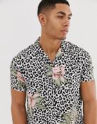 New Look Revere Collar Shirt In Floral Leopard Print - White