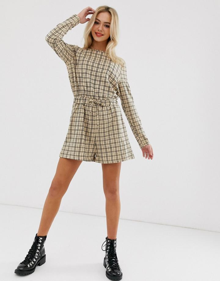 Daisy Street Romper With Tie Waist In Vintage Check