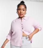 Glamorous Curve Relaxed Collar Detail Button Front Knit Cardigan-purple