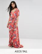 Asos Tall Maxi Tea Dress With Ruffle Detail In Floral Print - Multi