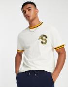 Asos Design Relaxed Ringer T-shirt In White With Collegiate Badge Detail