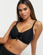 Pour Moi Fuller Bust Sol Beach Underwired Rope Bikini Top In Black Rib