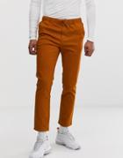 Asos Design Slim Chinos With Elastic Waist In Orange-brown
