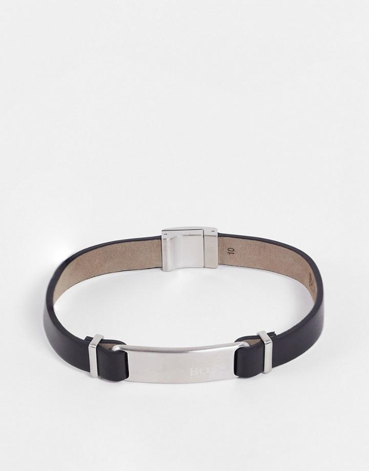 Hugo Boss Urbanite Leather Bracelet In Black