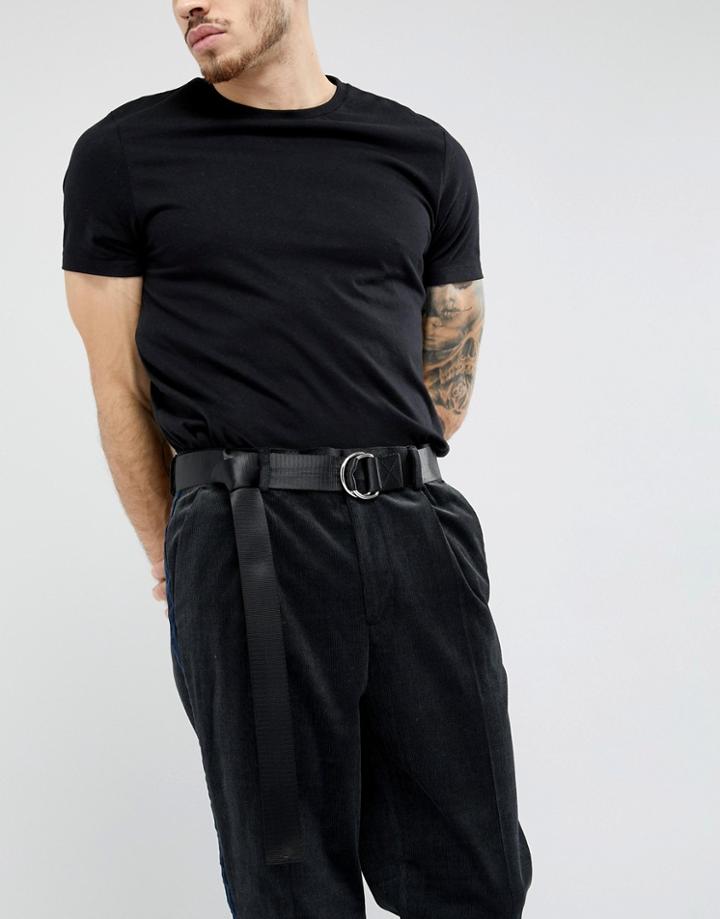Asos Slim Woven Long Ended Belt In Black With D-ring Fastening - Black
