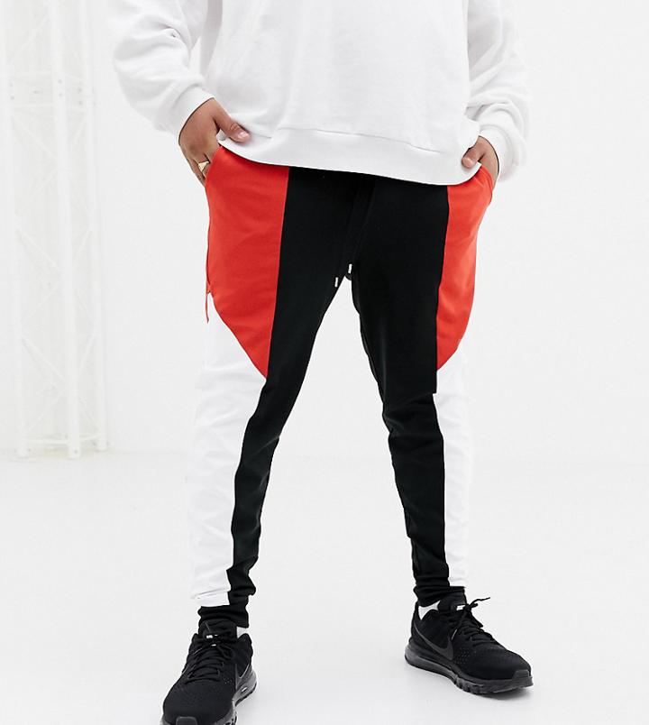 Asos Design Plus Retro Track Skinny Joggers With Colour Blocking - Black