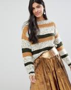 Deby Debo Flavie Stripe Wool Blend Sweater - Beige