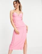 Bardot Peekaboo Thigh Split Midi Dress In Pink