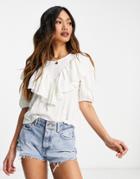 Mango Ruffle T-shirt In White