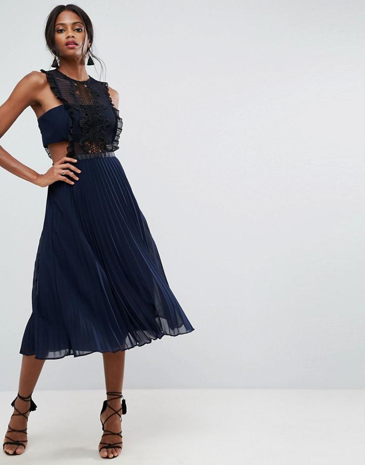 Asos Lace Pinafore Pleated Midi Dress - White