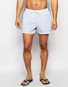 Asos Short Length Swim Short In Blue With Seersucker Stripe - Blue
