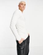 Asos Design Long Sleeve Muscle T-shirt With Side Ruching In Cream-white