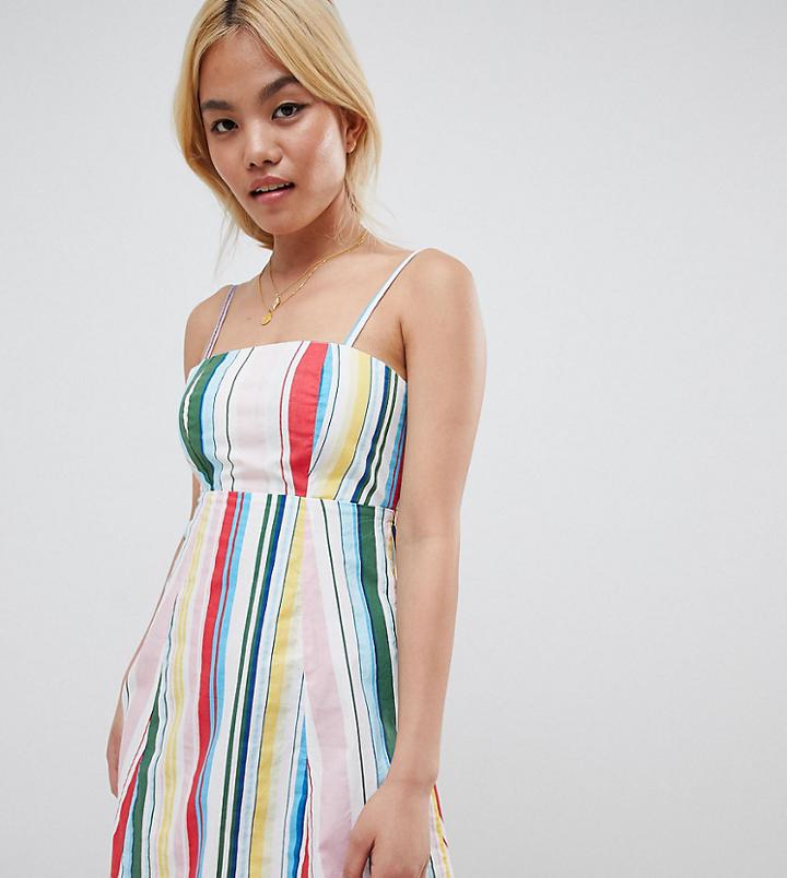 Vero Moda Petite Stripe Square Neck Mini Dress With Tie Back-white