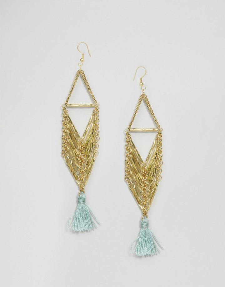Asos Festival Tassel Earrings - Green