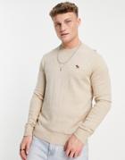 Abercrombie & Fitch 3d Icon Logo Cotton Crew Neck Knit Sweater In Oatmeal Heather-brown