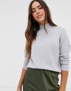 Vila Knitted Sweater With High Neck In Gray-grey
