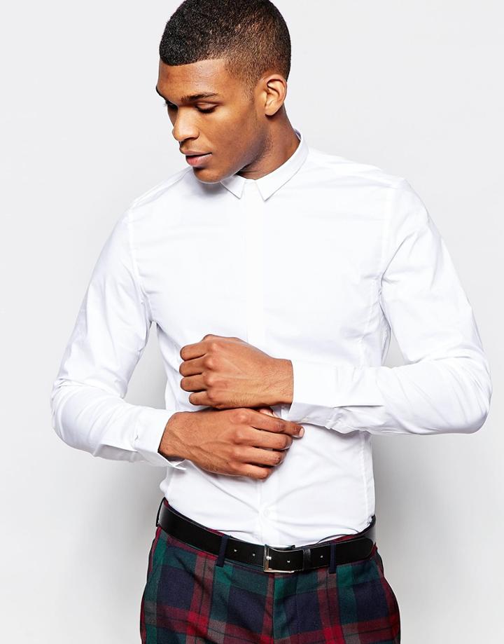 Vito Shirt With Micro Collar In Slim Fit - White