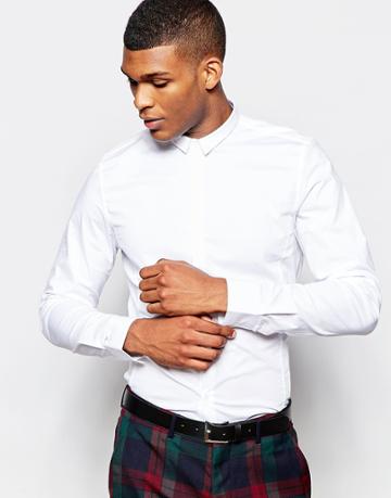 Vito Shirt With Micro Collar In Slim Fit - White