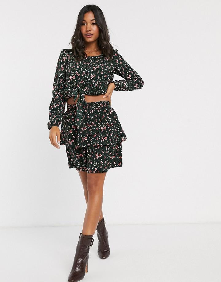 Vila Floral Flutter Skirt-multi