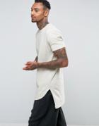 Asos Super Longline T-shirt With Curved Front And Straight Back Hem In Beige - Beige